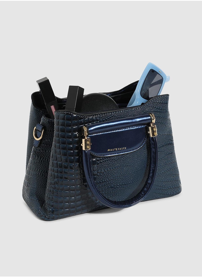 Haute Sauce Structured Croc Handbag - Midnight Blue  - Image 2