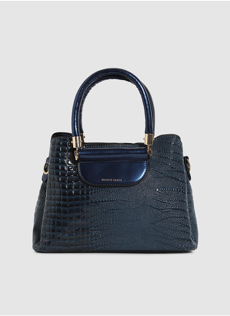 Haute Sauce Structured Croc Handbag - Midnight Blue  - Image 1