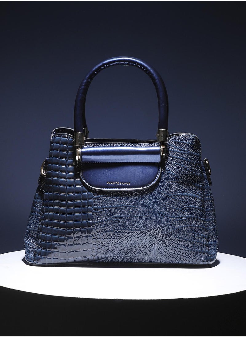 Haute Sauce Structured Croc Handbag - Midnight Blue  - Image 4