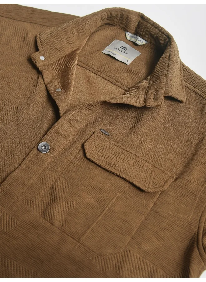 Beyoung Brown Textured Urban Shirt for Men