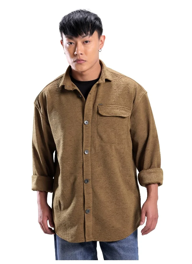 بيونغ Brown Textured Urban Shirt for Men