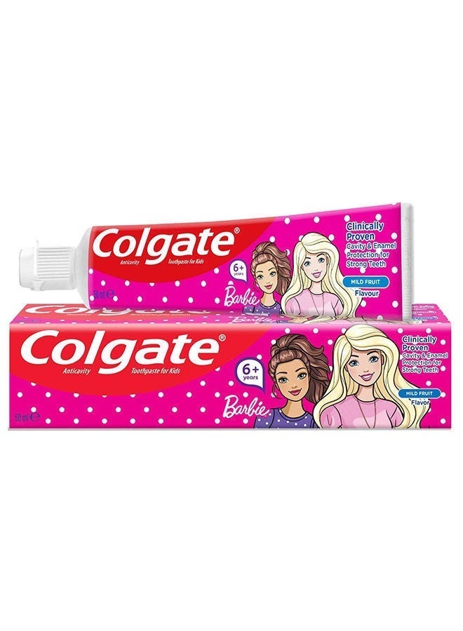 Colgate Kids Toothpaste Girls Barbie Fluoride Toothpaste, 6 Years+, 50ml