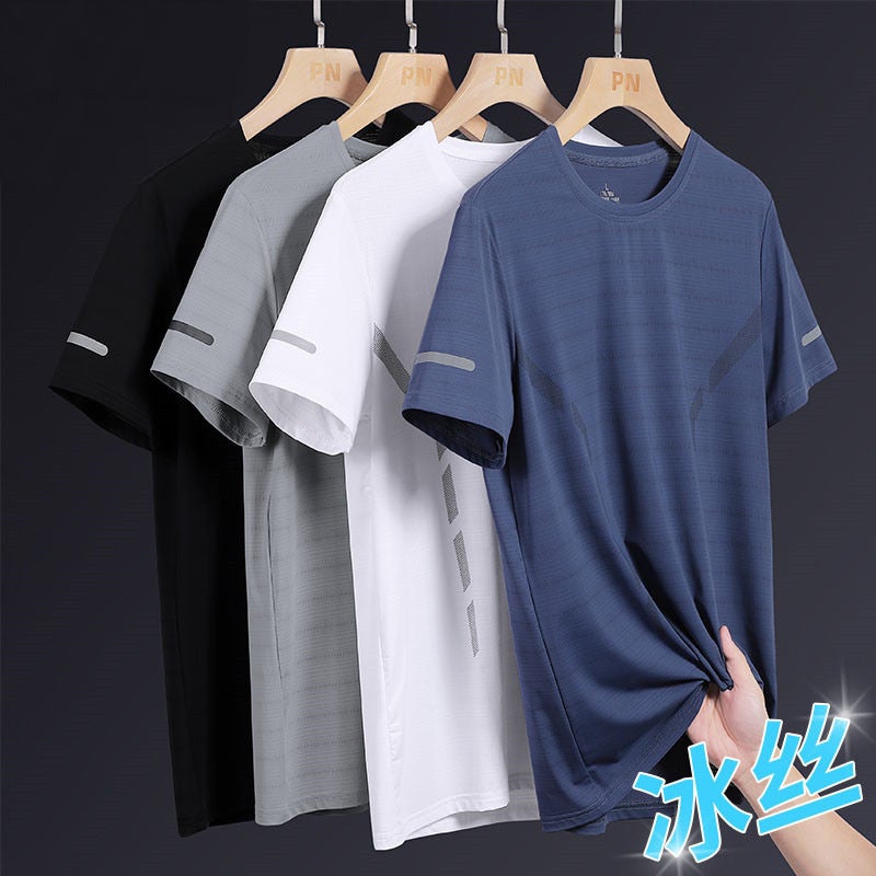 Ice Silk T-Shirt Men'S Quick-Drying Short-Sleeved T-Shirt Summer High-Elastic Ice-Feel Breathable Middle-Aged Tops Factory - Image 3