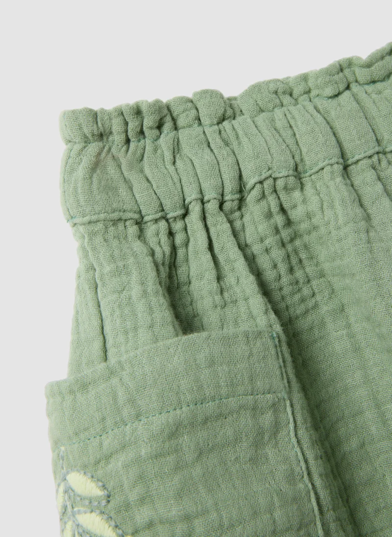 Ovs  OVS Green Pure Cotton Shorts With Floral Embroidery For Baby Girl, Regular Fit for Women | Best Price UAE