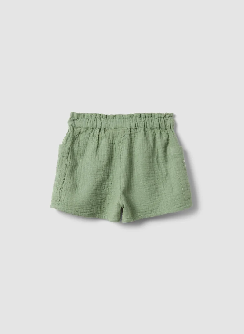 Ovs OVS Green Pure Cotton Shorts With Floral Embroidery For Baby Girl, Regular Fit