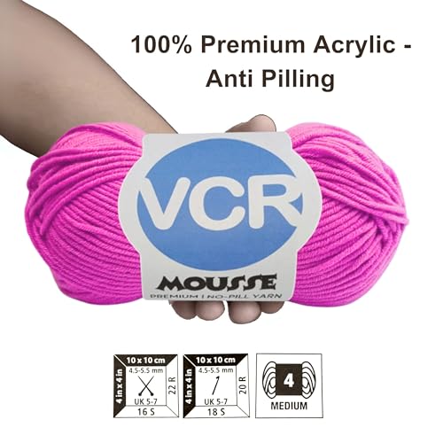 VCR 4ply Hot Pink Red Yarn, 100 Grams Hank, 190 Meters Length, Acrylic Ball for Crochet and Knitting, Soft Crosia Threads, Pack of 1 Yarn, Suitable for DIY Crafts - Image 3