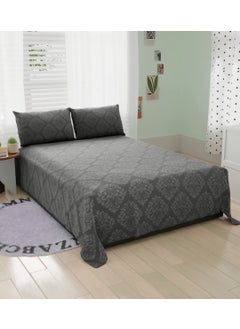 BROMWICK BROMWICK 300 TC Microfiber Damask Double Bed Sheet with Two Pillows Covers 90x100 Inches Dark Gray  - Image 1