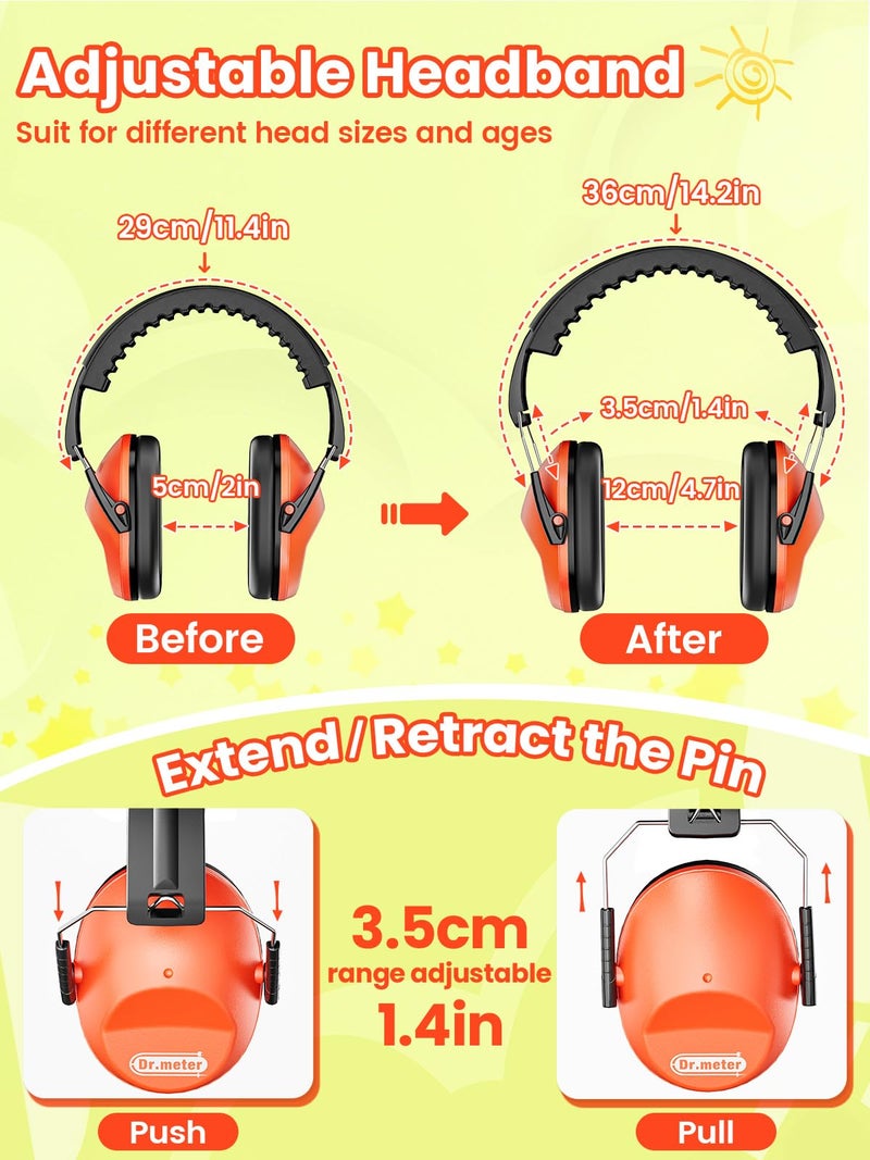 Dr.meter Ear Muffs for Noise Reduction: 27.4SNR Noise Cancelling Headphones for Kids Adults, EM100 Adjustable Hearing Protection Earmuffs for Monster Jam, Autism Sensory, Concerts, Fireworks Orange - Image 4