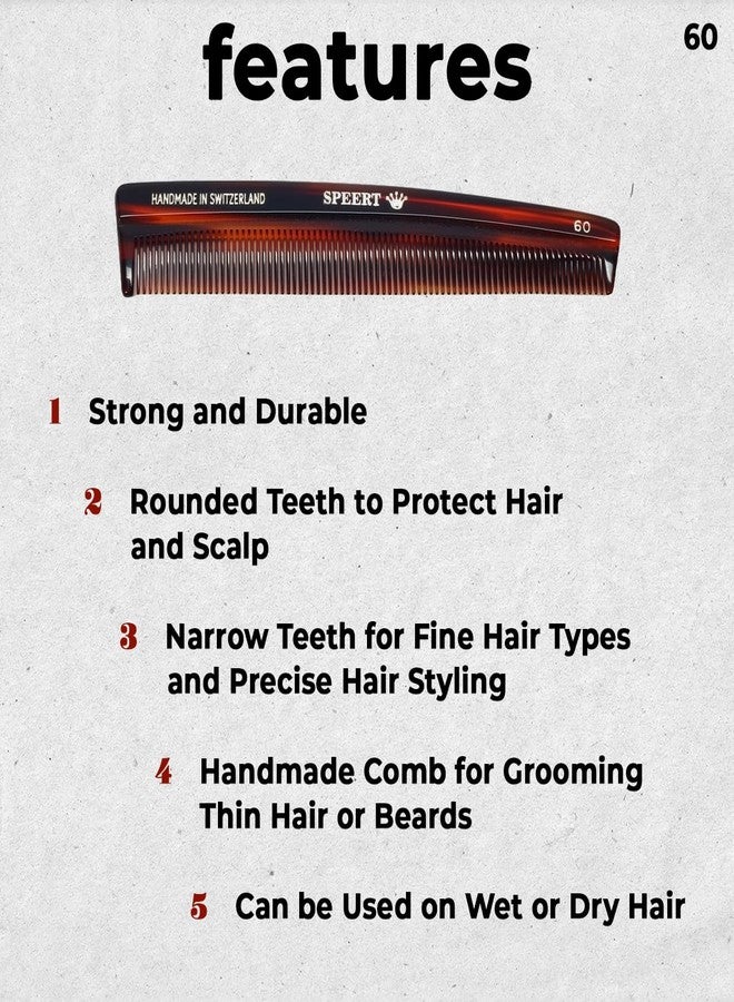 Speert #60 Handmade Narrow Tooth Comb Tortoise Havana Acetate Fine Straight Thin Detangling Parting Grooming Teasing Hair Styling Hairdresser Barber Hairdressing Wet Dry Pocket Travel Women Men Kids - Image 2