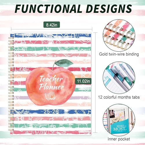 Coboll Teacher Planner 2025-2026 - Academic Planner 2025-2026, JUL. 2025 - JUN. 2026, 8.5'' x 11'', Teacher Lesson Planners with Monthly Tabs, Inner Pocket - Image 3