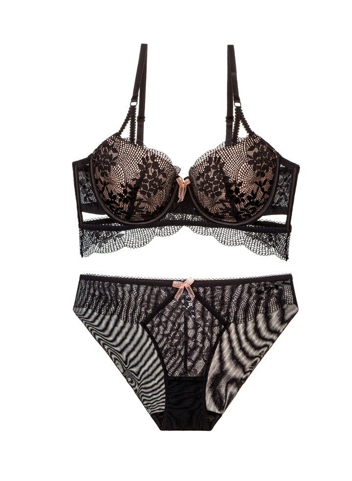 KUYING New Vine Jacquard Half Cup Lace Bra Small Chest Gathering Anti Drop Bra Set - Image 1