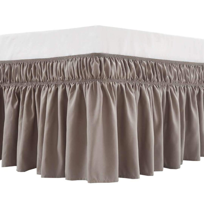 MEILA Wrap Around Bed Skirt Three Fabric Sides Elastic Dust Ruffled 14 Inch Tailored Drop,Easy to Install Fade Resistant-Taupe, Twin/Full - Image 1