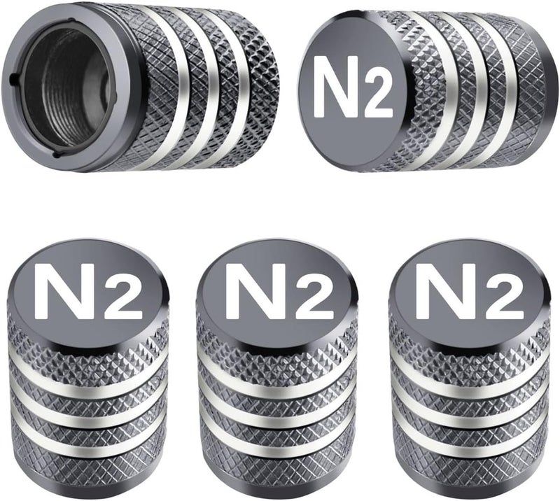 DECURCAR Tire Valve Stem Caps Cover - (5 Pack) Tire Air Cap N2 Nitrogen Metal with Plastic Liner Corrosion Resistant Leak-Proof for Car Truck Motorcycle Bike Grey - Image 1
