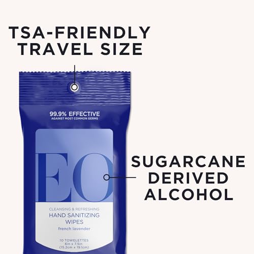 EO Hand Cleansing Wipes, 10 Wipes (Pack of 6), French Lavender, Plant Derived Alcohol with Pure Essential Oils - Image 2