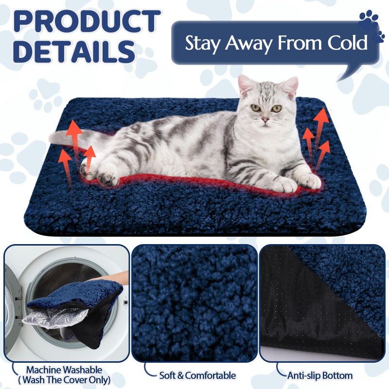 Clysee Self Warming Cat Bed Pad Self Heating Pet Mat Warmer Bed Mat for Feral and Indoor Washable Thermal Pet Kennel Pad with Anti-Slip Bottom(Blue,16 x 20 Inch) - Image 3