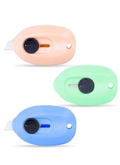 SYOSI Mini Box Cutter Mini Ceramic Box Cutter 3pcs Portable Utility Knife Box Cutter Safety Package Box Opener Retractable Utility Ceramic Blades with Keychain Hole Pink Green Blue  - Image 1