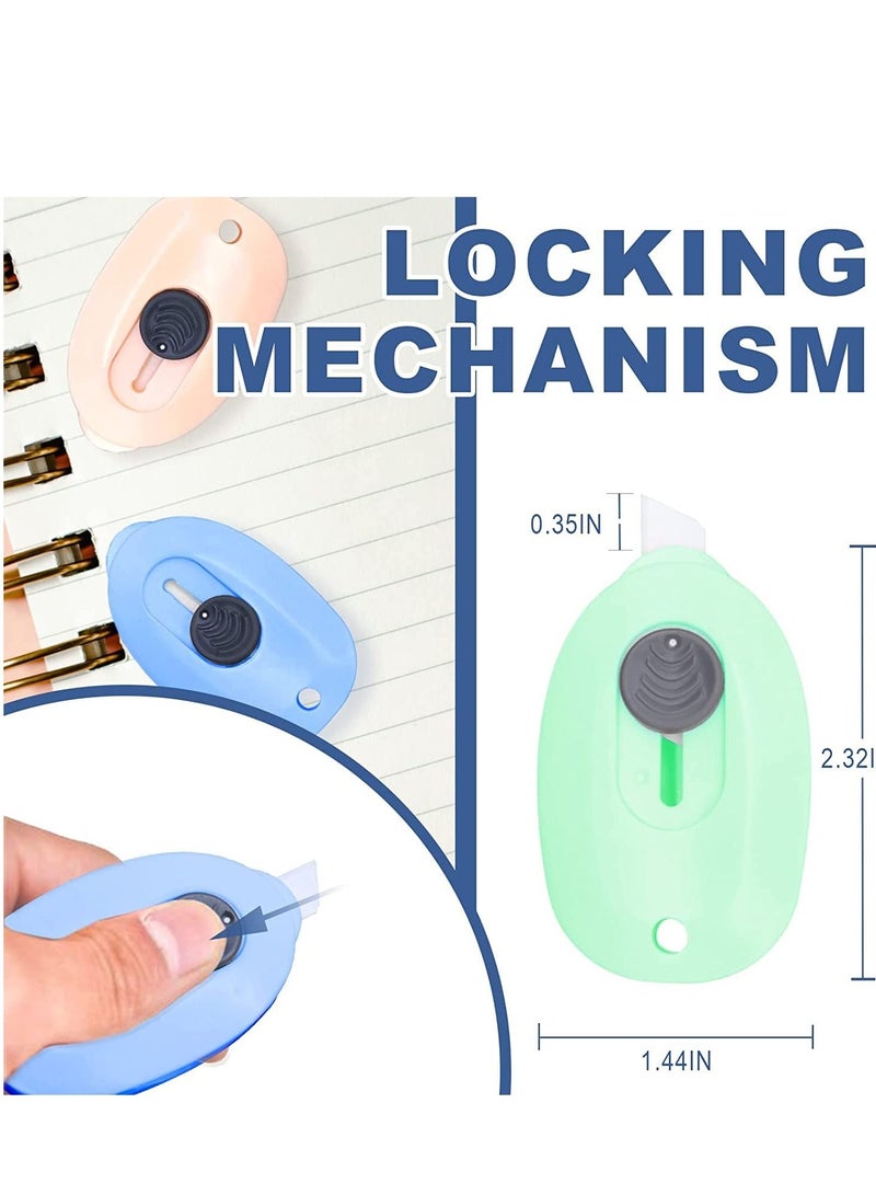 SYOSI Mini Box Cutter Mini Ceramic Box Cutter 3pcs Portable Utility Knife Box Cutter Safety Package Box Opener Retractable Utility Ceramic Blades with Keychain Hole Pink Green Blue  - Image 3