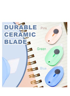 SYOSI Mini Box Cutter Mini Ceramic Box Cutter 3pcs Portable Utility Knife Box Cutter Safety Package Box Opener Retractable Utility Ceramic Blades with Keychain Hole Pink Green Blue  - Image 4