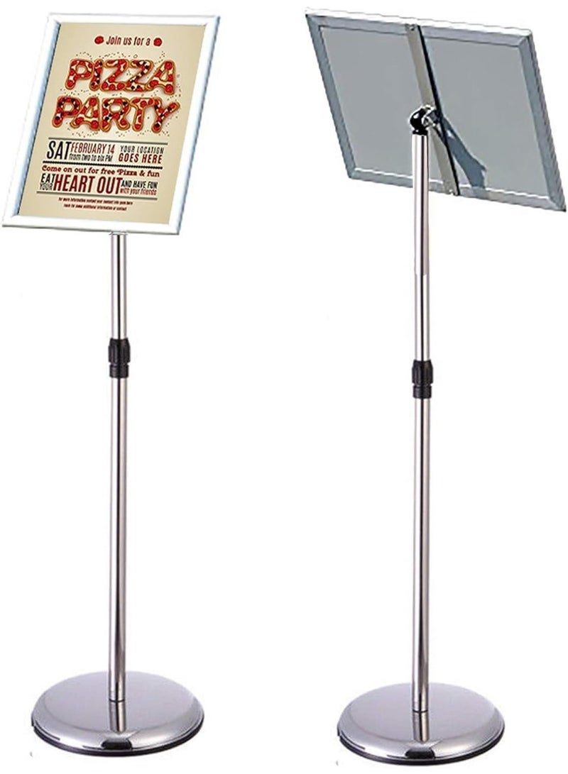MostNow A3 Adjustable Sign Holder Stand Aluminum Pedestal Poster Stand Floor Standing Sign Holder Snap Frame Stand for Wedding Business Activities Display, Silver - Image 1