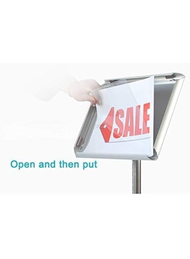 MostNow A3 Adjustable Sign Holder Stand Aluminum Pedestal Poster Stand Floor Standing Sign Holder Snap Frame Stand for Wedding Business Activities Display, Silver - Image 2