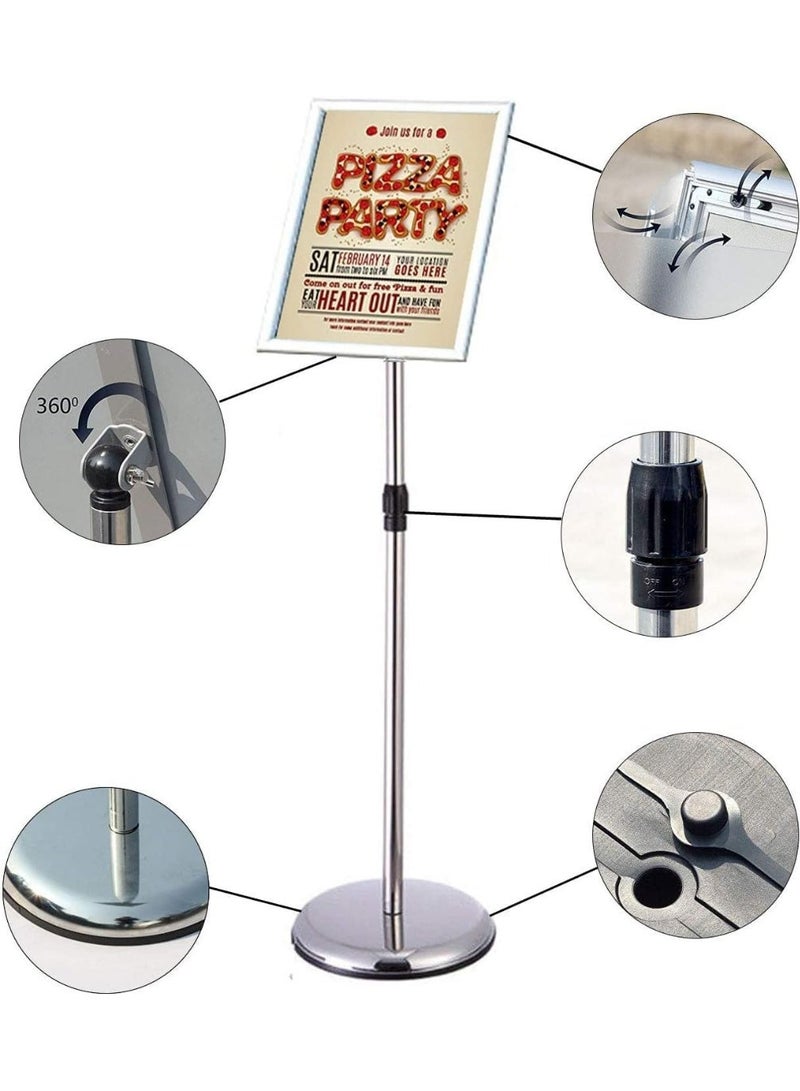 MostNow A3 Adjustable Sign Holder Stand Aluminum Pedestal Poster Stand Floor Standing Sign Holder Snap Frame Stand for Wedding Business Activities Display, Silver - Image 5