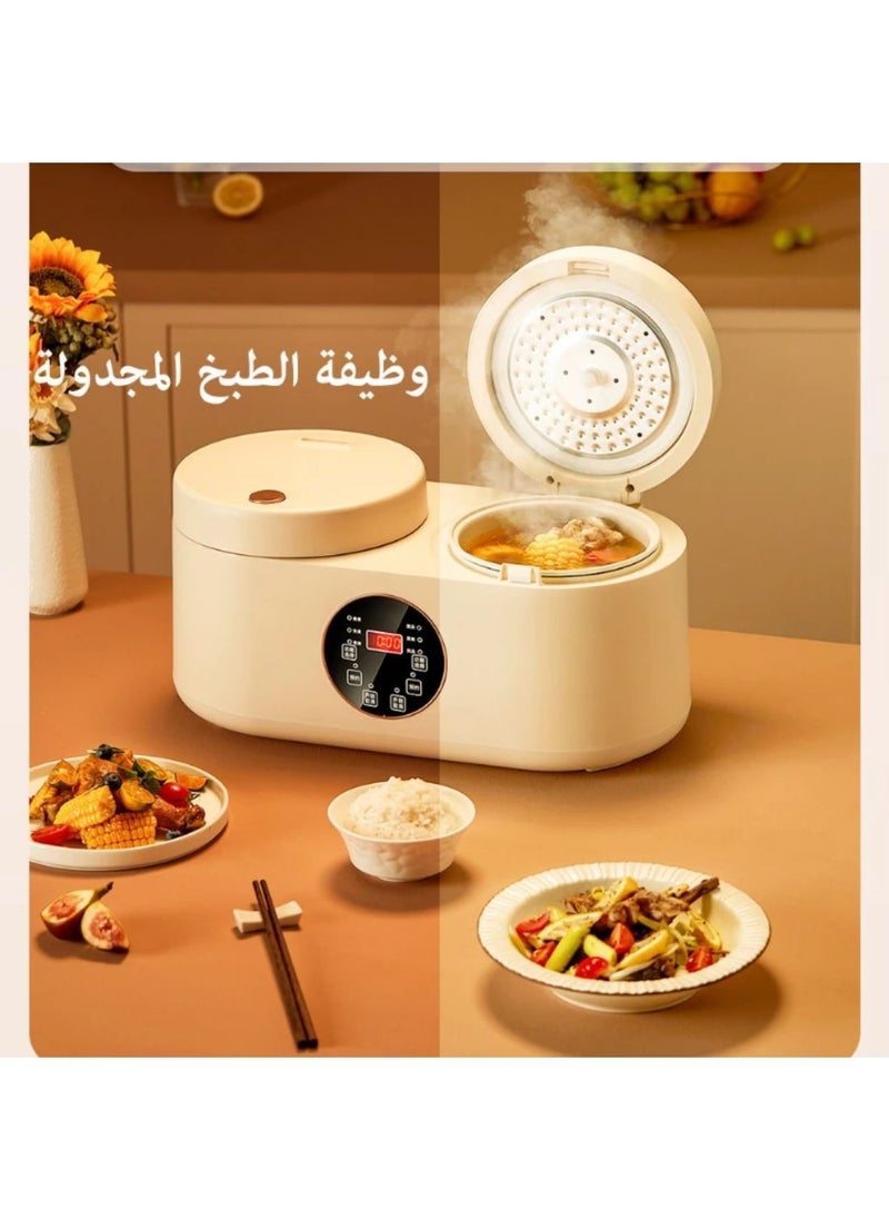 جهاز طهي الأرز ذو السعة الكبيرة بقدرة 800 وات - 4 لتر مع وعاءين داخليين غير لاصقين