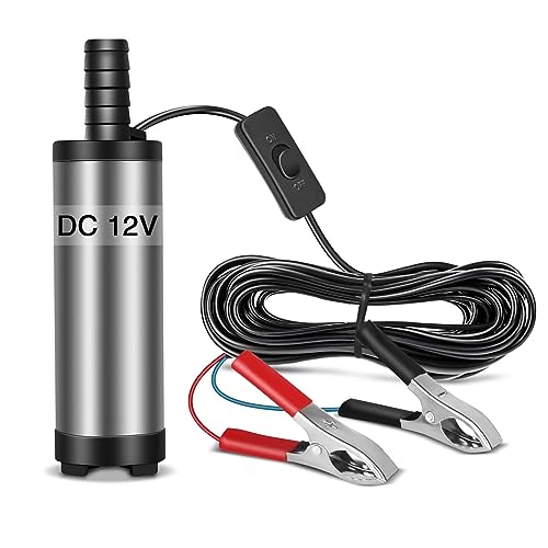 COROTC 12V Fuel Transfer Pump, Mini Portable Stainless Steel On/Off Switch Oil Diesel Fuel Transfer Water Pump 12V 40mm - Image 1