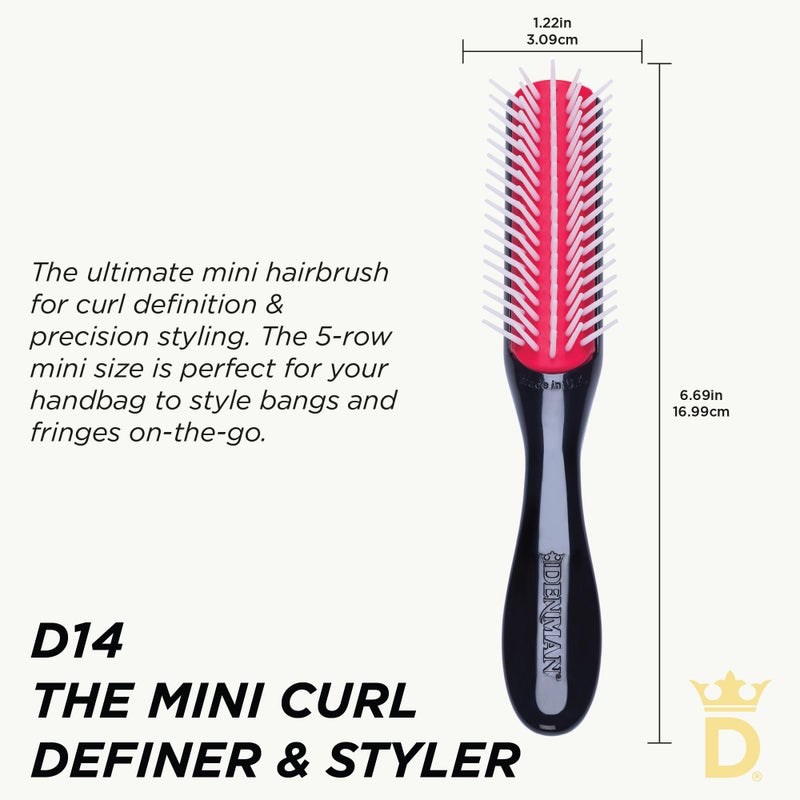 Denman Curly Hair Brush D14 (Black) 5 Row Styling Brush for Detangling, Separating, Shaping and Defining Curls, Fringes & Bangs - For Women and Men - Image 2