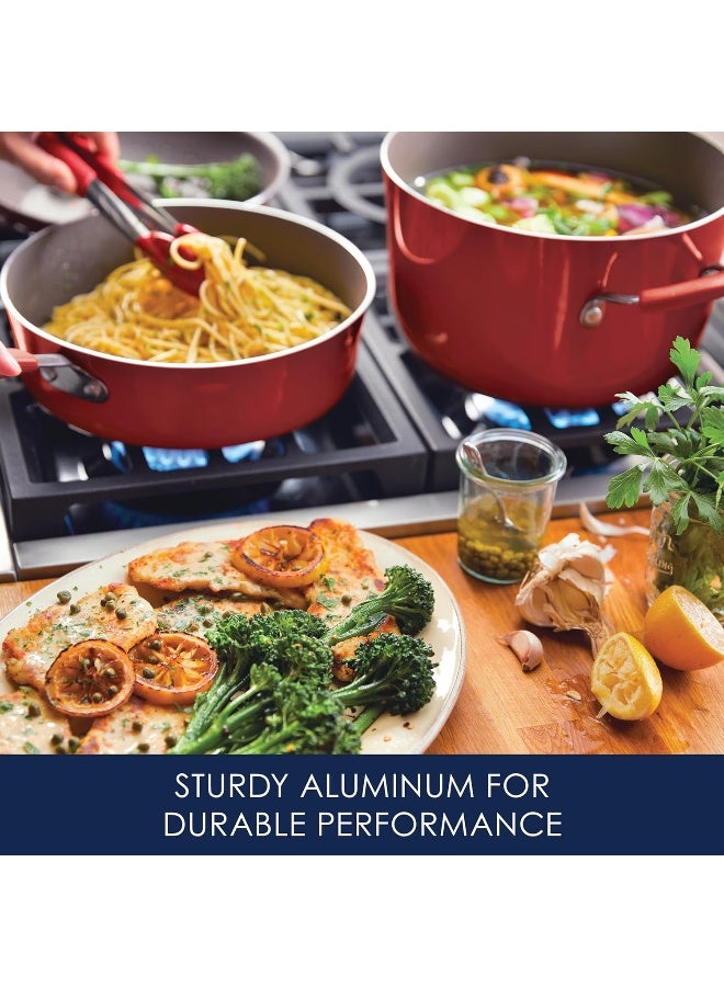 Cucina Nonstick Cookware Pots And Pans Set, 12 Piece, Cranberry Red