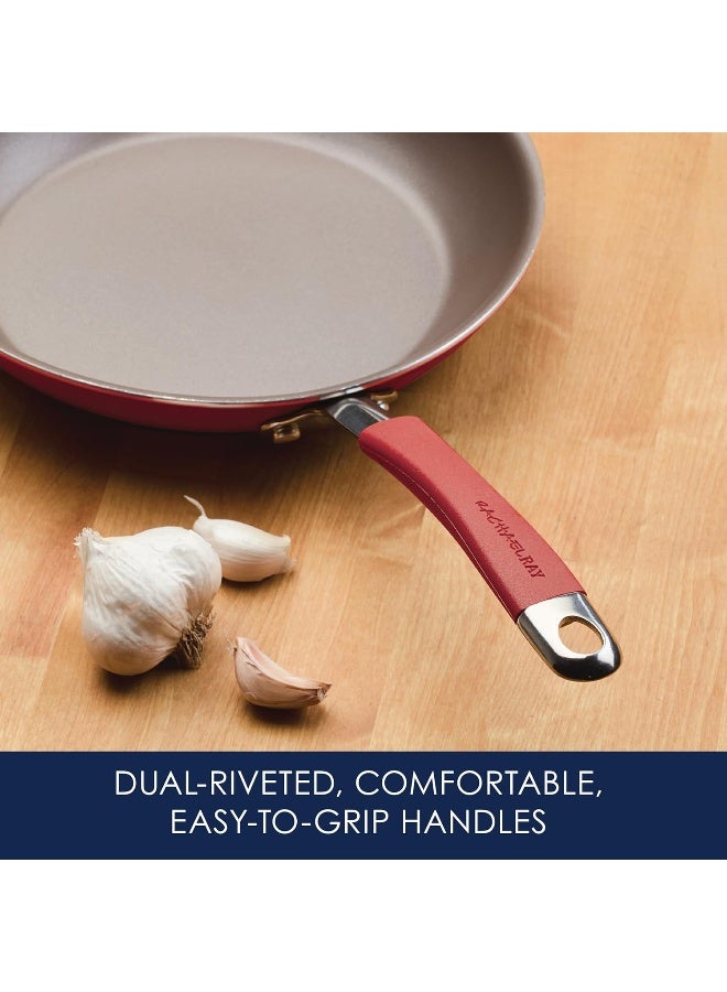 Cucina Nonstick Cookware Pots And Pans Set, 12 Piece, Cranberry Red