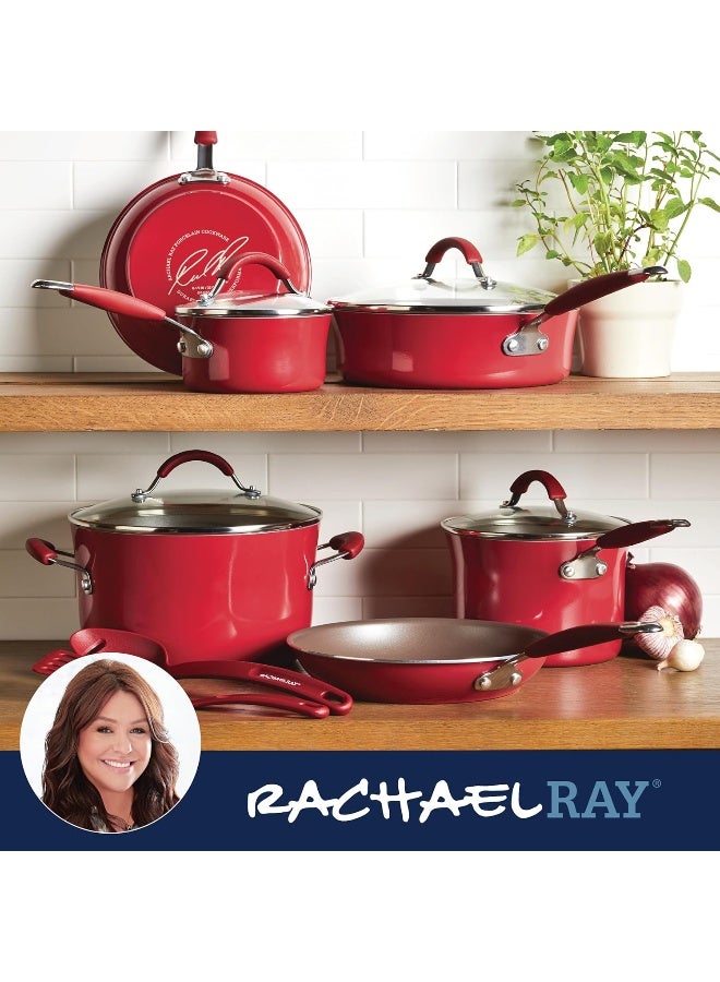 Rachael Ray Cucina Nonstick Cookware Pots And Pans Set, 12 Piece, Cranberry Red  - Image 3