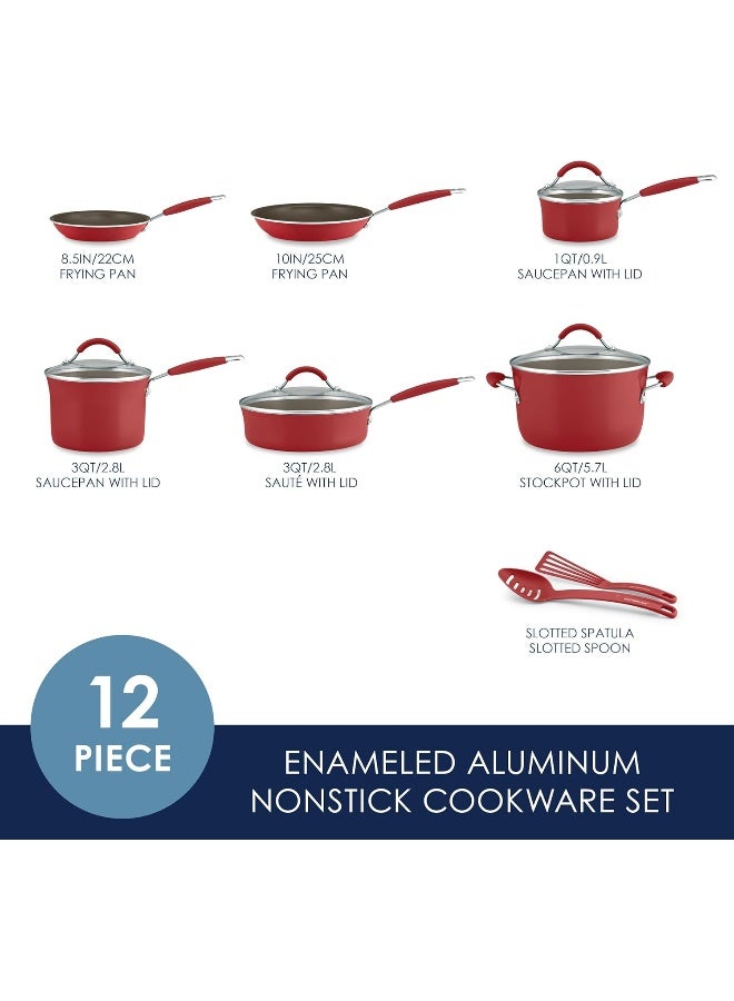 Rachael Ray Cucina Nonstick Cookware Pots And Pans Set, 12 Piece, Cranberry Red  - Image 5