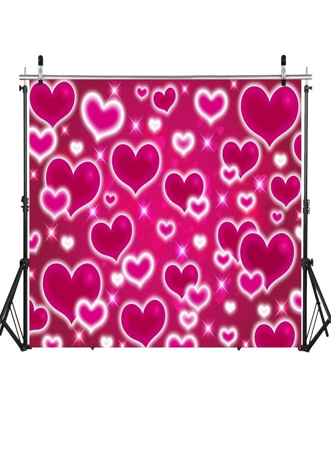 CINRAY Hot Pink Heart Photo Backdrop 7x5FT Galentines Day Decorations Early 2000s Sweetheart Background for Photography Y2k Birthday Party Banner Decorations Photo Props - Image 2