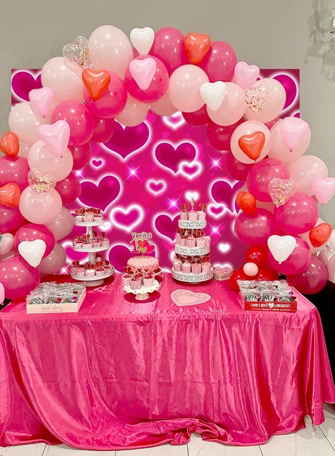 CINRAY Hot Pink Heart Photo Backdrop 7x5FT Galentines Day Decorations Early 2000s Sweetheart Background for Photography Y2k Birthday Party Banner Decorations Photo Props - Image 5