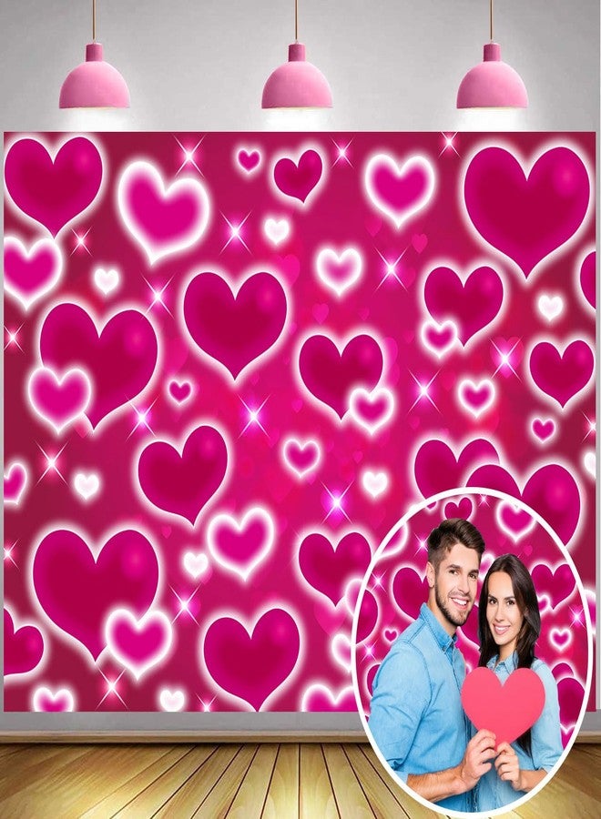 CINRAY Hot Pink Heart Photo Backdrop 7x5FT Galentines Day Decorations Early 2000s Sweetheart Background for Photography Y2k Birthday Party Banner Decorations Photo Props - Image 1