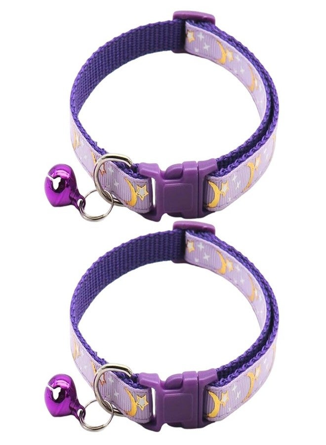 CCUUHJ Reflective Cat Collars Breakaway with Bell Moons Stars 2 Pack Girl Boy Pet Kitten Collar Adjustable 7.5-12.5 Inch (Purple) - Image 1