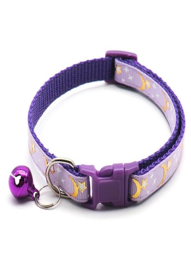 CCUUHJ Reflective Cat Collars Breakaway with Bell Moons Stars 2 Pack Girl Boy Pet Kitten Collar Adjustable 7.5-12.5 Inch (Purple) - Image 2