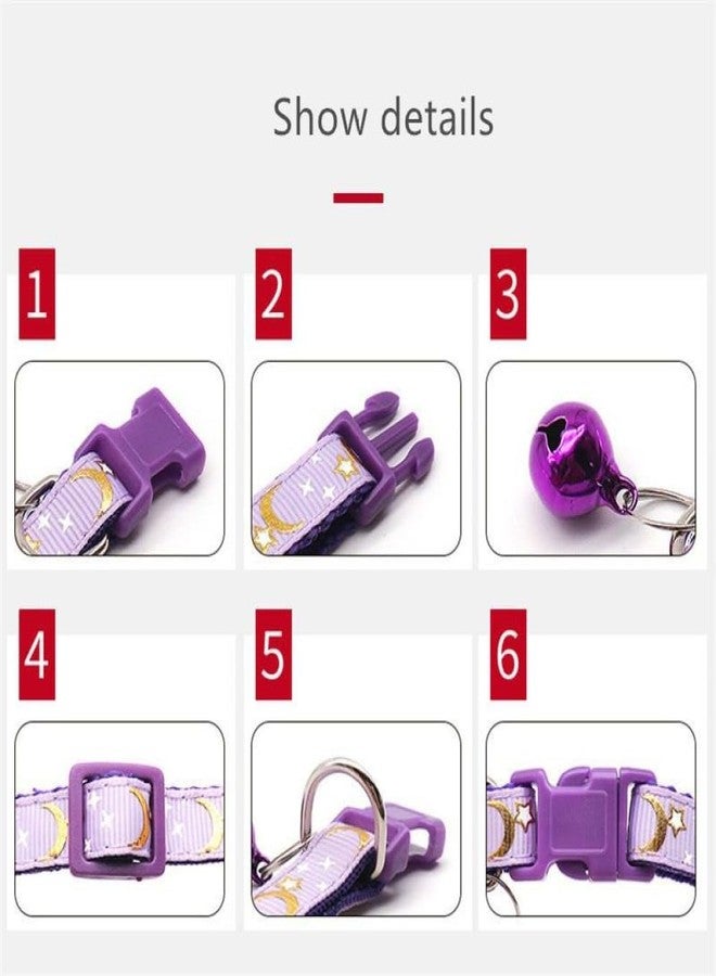 CCUUHJ Reflective Cat Collars Breakaway with Bell Moons Stars 2 Pack Girl Boy Pet Kitten Collar Adjustable 7.5-12.5 Inch (Purple) - Image 4