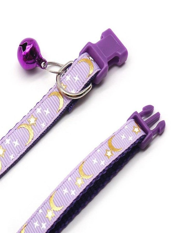 CCUUHJ Reflective Cat Collars Breakaway with Bell Moons Stars 2 Pack Girl Boy Pet Kitten Collar Adjustable 7.5-12.5 Inch (Purple) - Image 3
