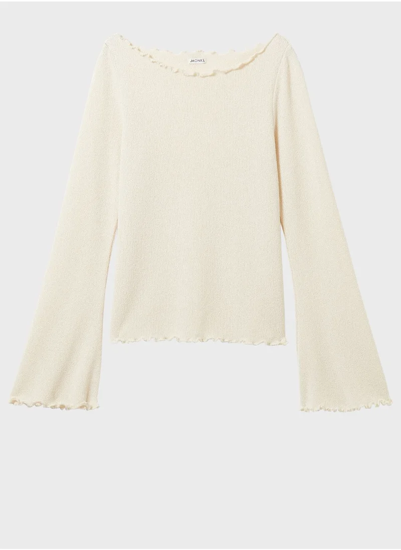 مونكي Lettuce Detail Flared Sleeve Top