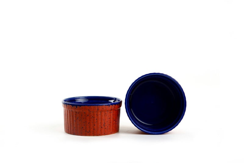 Caffeine Ceramic Handmade 'Orange & Blue' ramekins Bowl (set of 2) - Image 1