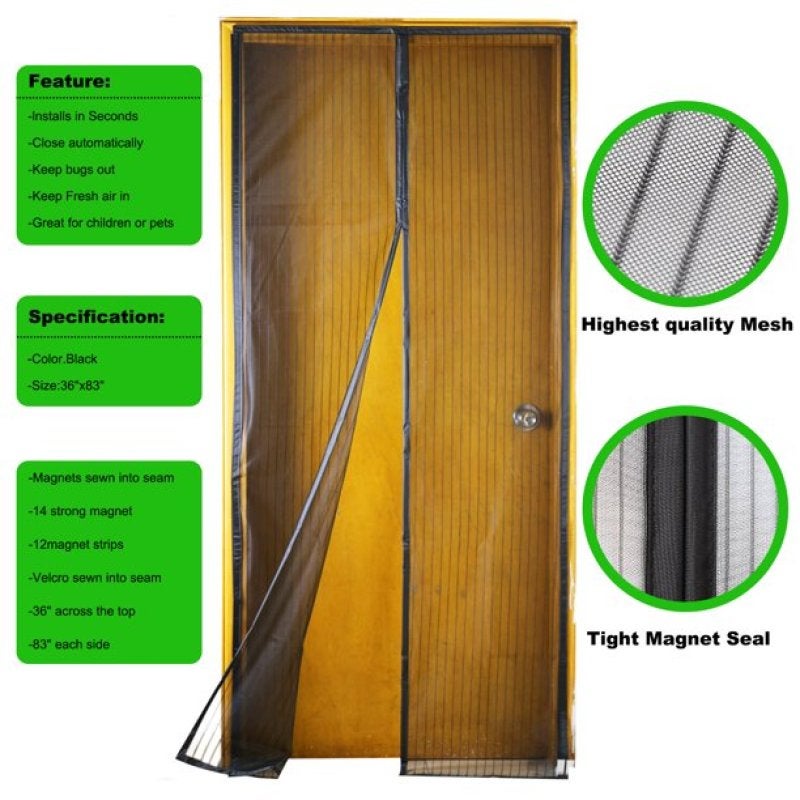 Magnetic Screen Door: 34 Inch, Automatic Closure With Sewn In Magnets, No Gaps For Bugs - Stylish Tool-Free Installation, Strong Velcro, For Home Patio And Entryway Bug Protection - Image 4