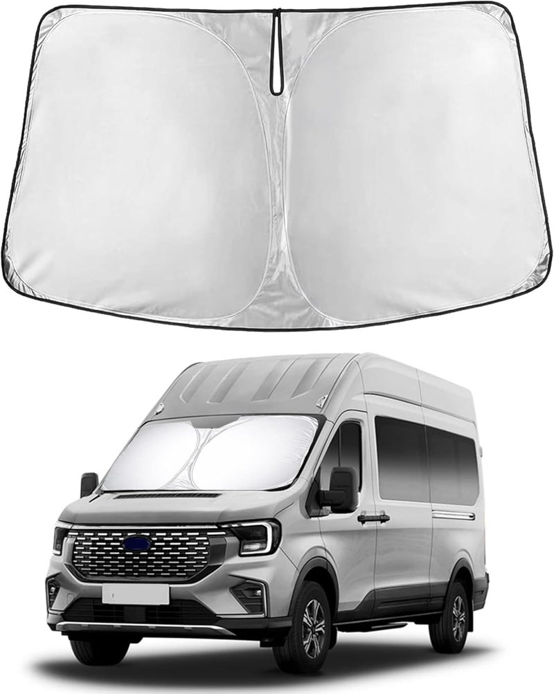 EcoNour Windshield Sunshade for Ford E-Transit 2022–2026 | Custom Fit Front Window Sun Shade | Blocks Harmful UV Rays & Reduces Heat | Foldable Sun Visor with Storage Pouch - Image 1