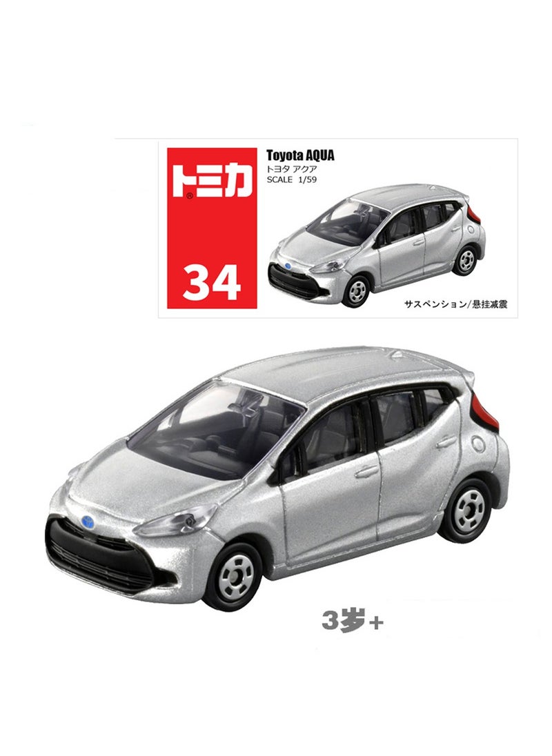 Generic - Genuine Alloy Car No. 34 Silver Toyota AQUA Prius Sedan Simulation Model Children's Car Boy Toy Car Collection Birthday Gift - Image 1