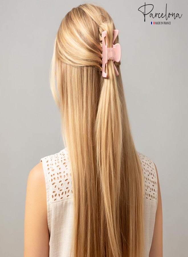 Parcelona French Classic Medium 3" Celluloid No Slip Grip Covered Spring Jaw Hair Claw Durable Styling Hair Accessories Women Strong Hold Girls Hair Claw Clips, Made in France (Blush Pink) - Image 2