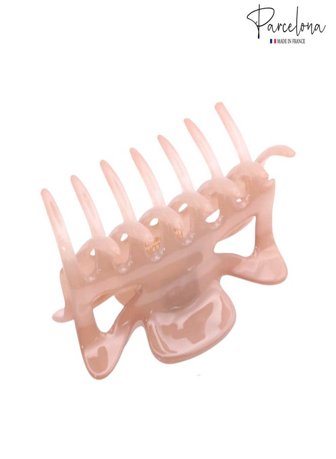Parcelona French Classic Medium 3" Celluloid No Slip Grip Covered Spring Jaw Hair Claw Durable Styling Hair Accessories Women Strong Hold Girls Hair Claw Clips, Made in France (Blush Pink) - Image 4