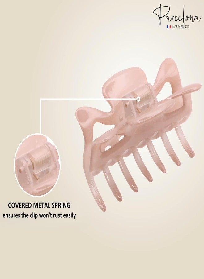 Parcelona French Classic Medium 3" Celluloid No Slip Grip Covered Spring Jaw Hair Claw Durable Styling Hair Accessories Women Strong Hold Girls Hair Claw Clips, Made in France (Blush Pink) - Image 3