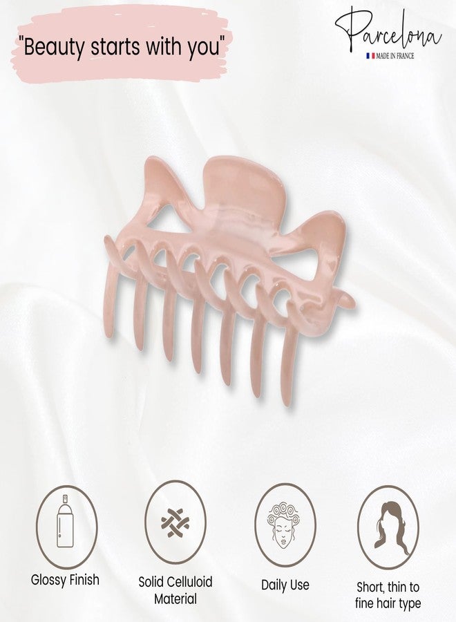 Parcelona French Classic Medium 3" Celluloid No Slip Grip Covered Spring Jaw Hair Claw Durable Styling Hair Accessories Women Strong Hold Girls Hair Claw Clips, Made in France (Blush Pink) - Image 5