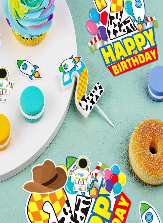 CHENRINDECO 2th Cartoon Story Birthday Candle, Blue Sky White Cloud Balloon Cupcake Toppers, Cartoon Themed Birthday Party Supplies - Image 3