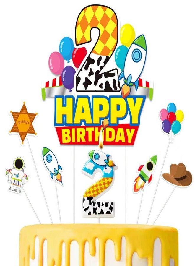 CHENRINDECO 2th Cartoon Story Birthday Candle, Blue Sky White Cloud Balloon Cupcake Toppers, Cartoon Themed Birthday Party Supplies - Image 1